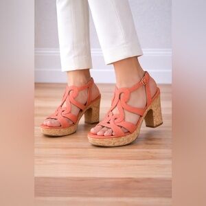 Adrienne Vittadini orange leather wedge size 9 Platform Cork Wedge Sandal